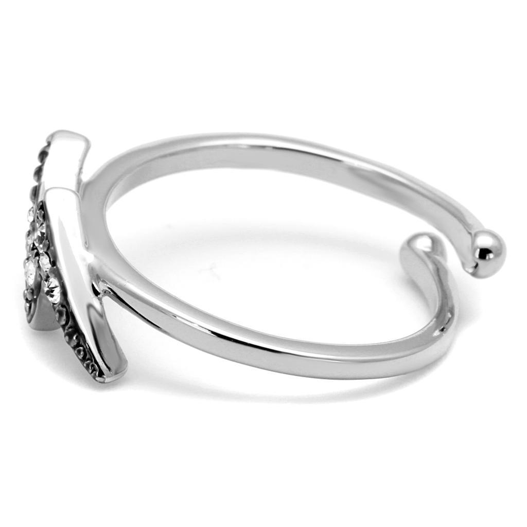 LO4047 - Rhodium Brass Ring with Top Grade Crystal in Clear - Brand My Case