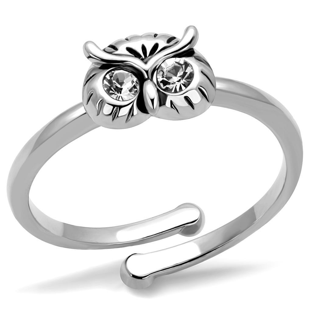 LO4049 - Rhodium Brass Ring with Top Grade Crystal in Clear - Brand My Case