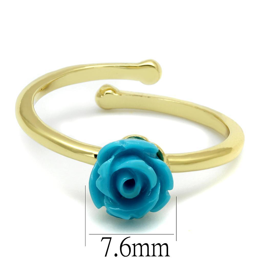LO4060 - Flash Gold Brass Ring with Synthetic Synthetic Stone in Sea - Brand My Case