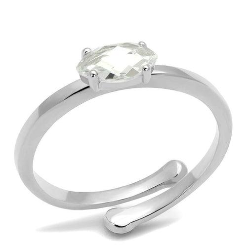 LO4070 - Rhodium Brass Ring with AAA Grade CZ in Clear - Brand My Case