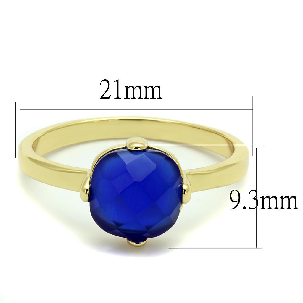 LO4072 - Flash Gold Brass Ring with Synthetic Cat Eye in Sapphire - Brand My Case