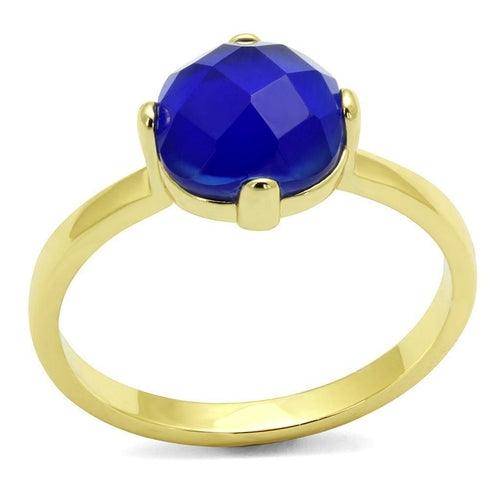 LO4072 - Flash Gold Brass Ring with Synthetic Cat Eye in Sapphire - Brand My Case