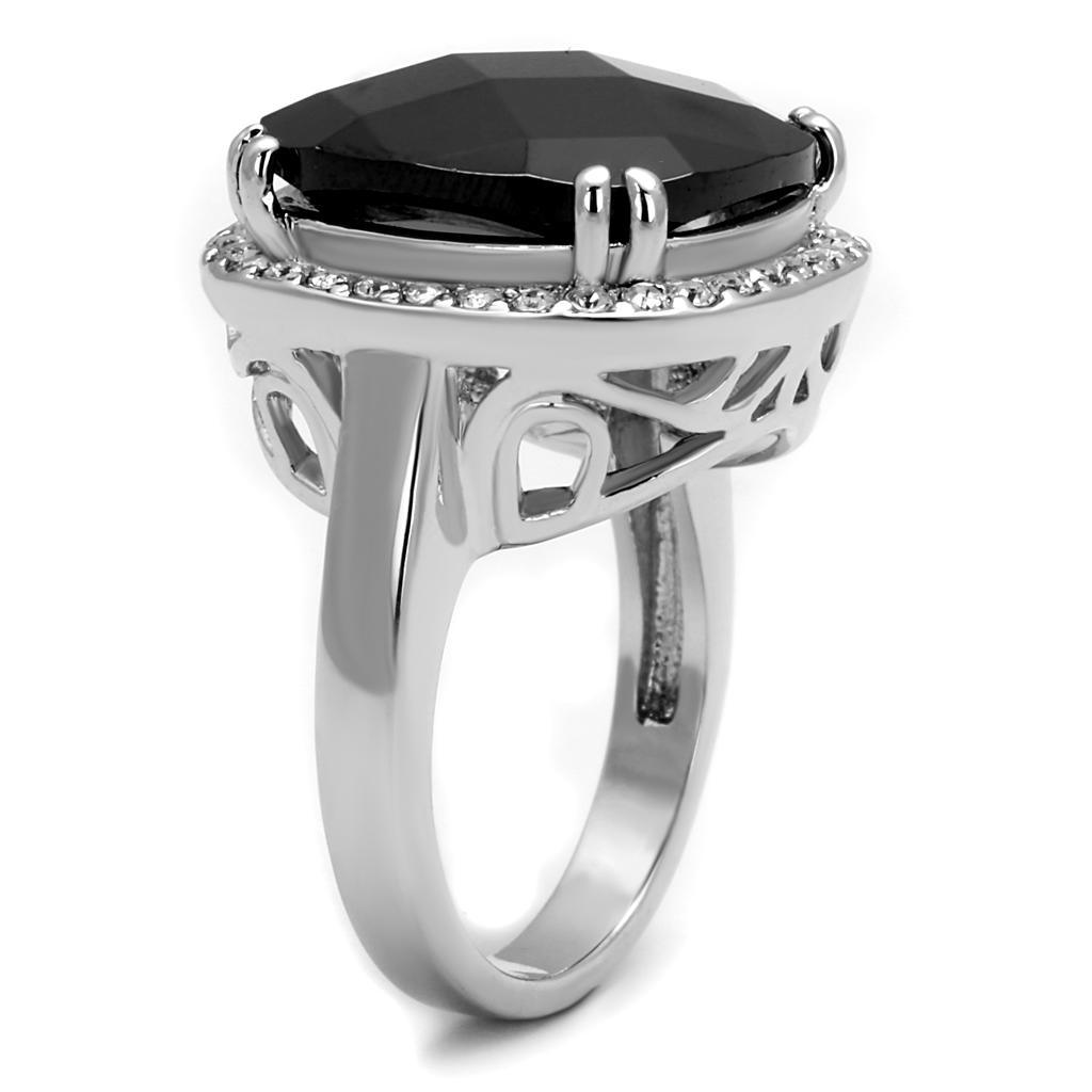LO4085 - Rhodium Brass Ring with AAA Grade CZ in Black Diamond - Brand My Case