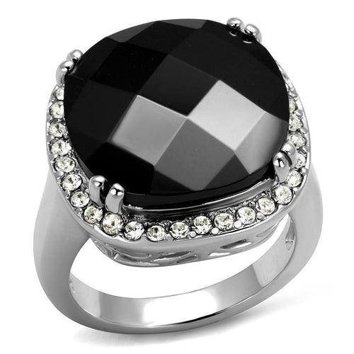 LO4085 - Rhodium Brass Ring with AAA Grade CZ in Black Diamond - Brand My Case