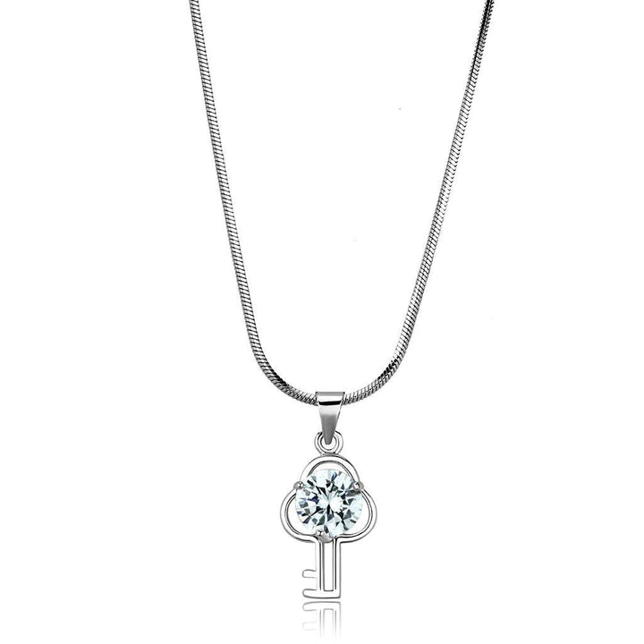 LO4161 - Rhodium Brass Chain Pendant with AAA Grade CZ in Clear - Brand My Case