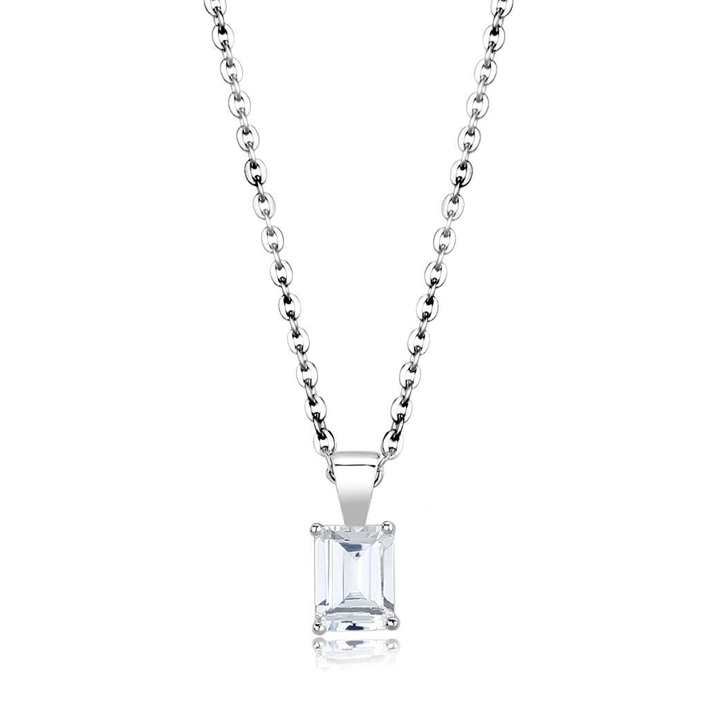 LO4172-16+2 - Rhodium Brass Chain Pendant with AAA Grade CZ in Clear - Brand My Case