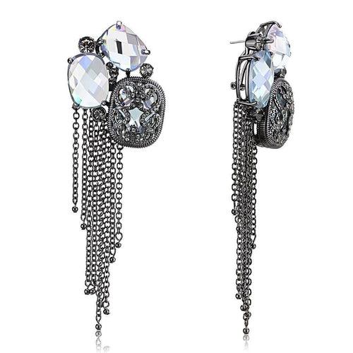 LO4191 - TIN Cobalt Black Brass Earrings with AAA Grade CZ in Clear - Brand My Case