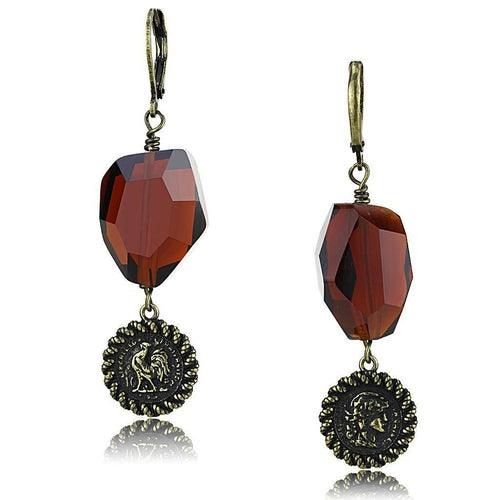 LO4193 - Antique Copper Brass Earrings with Synthetic Synthetic Glass - Brand My Case