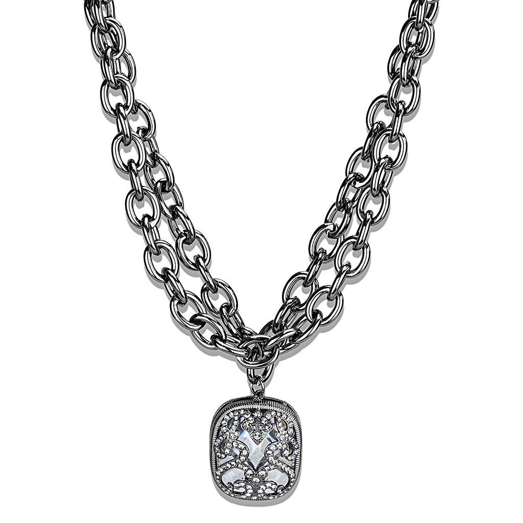 LO4207 - TIN Cobalt Black Brass Necklace with AAA Grade CZ in Clear - Brand My Case