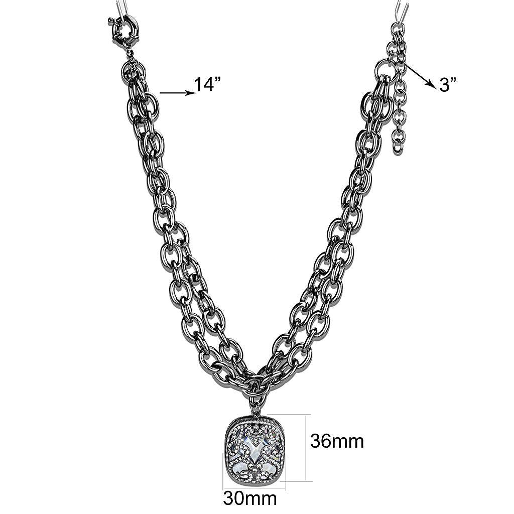 LO4207 - TIN Cobalt Black Brass Necklace with AAA Grade CZ in Clear - Brand My Case
