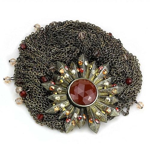 LO4224 - Antique Copper Brass Bracelet with Synthetic Onyx in Garnet - Brand My Case
