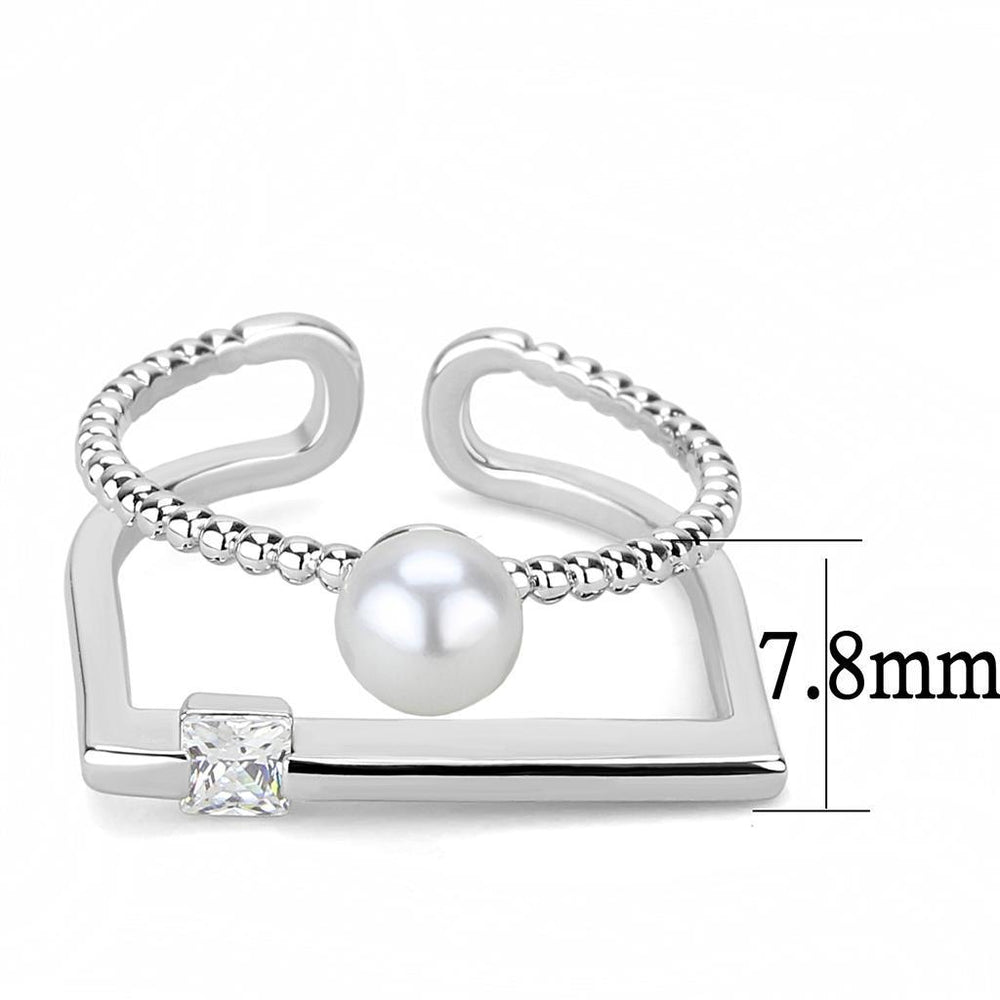 LO4263 - Rhodium Brass Ring with Synthetic Pearl in White - Brand My Case