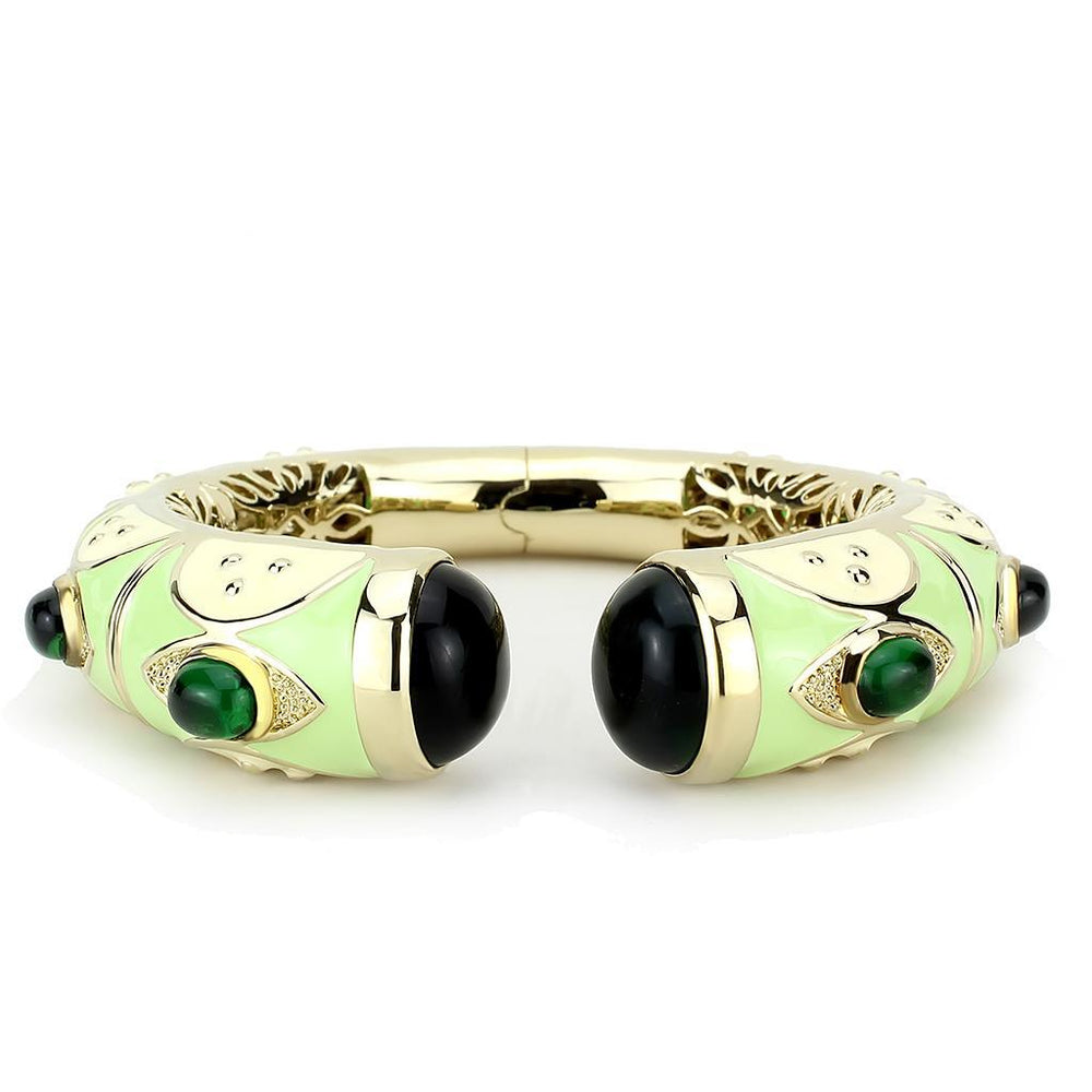 LO4267 - Gold Brass Bangle with Synthetic in Emerald - Brand My Case