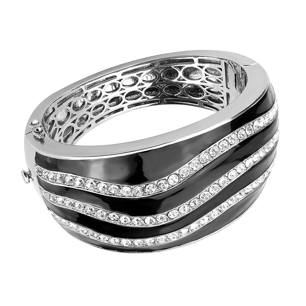 LO4278 Rhodium Brass Bangle with Top Grade Crystal - Brand My Case