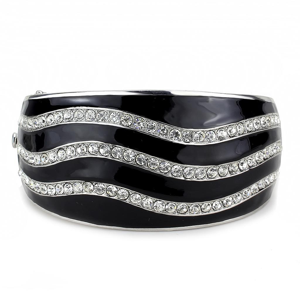 LO4278 Rhodium Brass Bangle with Top Grade Crystal - Brand My Case
