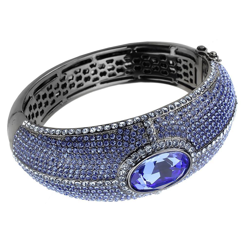 LO4283 - TIN Cobalt Black Brass Bangle with Top Grade Crystal in - Brand My Case