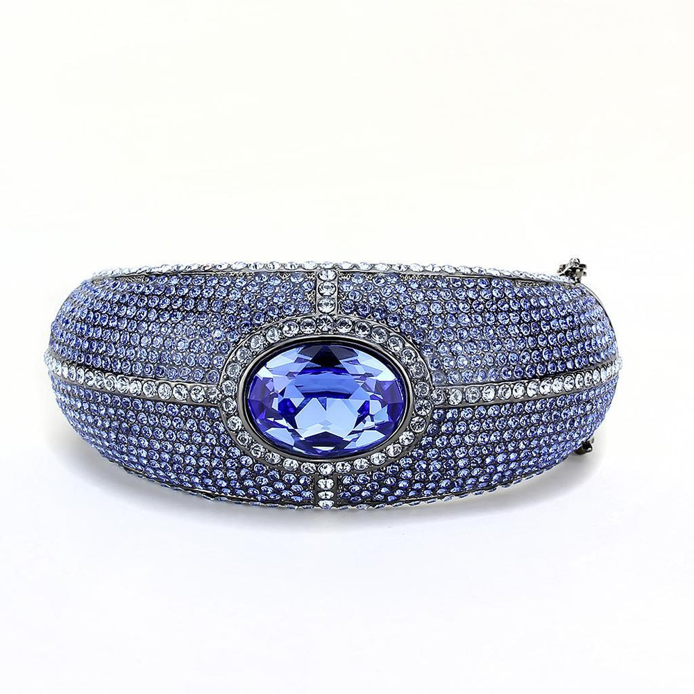 LO4283 - TIN Cobalt Black Brass Bangle with Top Grade Crystal in - Brand My Case
