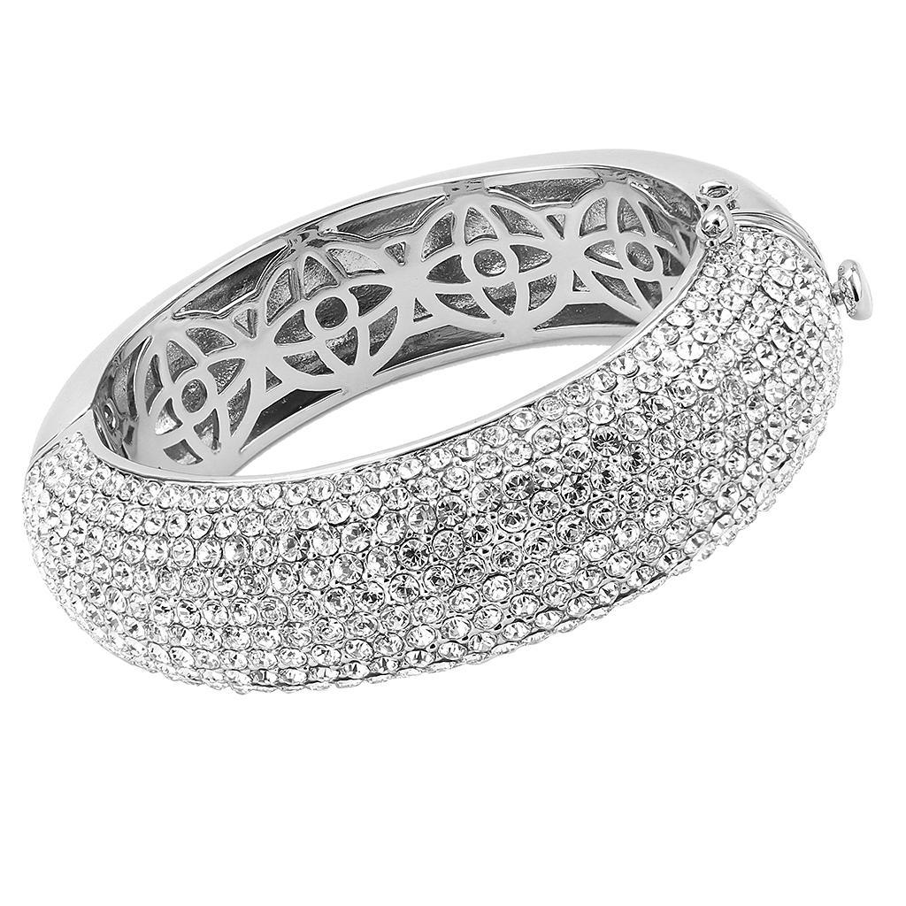 LO4302 - Rhodium Brass Bangle with Top Grade Crystal in Clear - Brand My Case