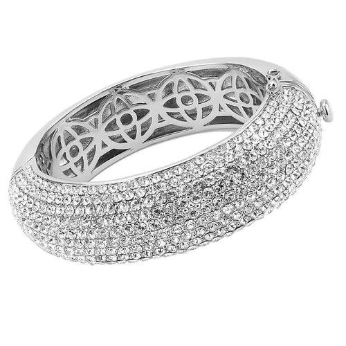 LO4302 - Rhodium Brass Bangle with Top Grade Crystal in Clear - Brand My Case