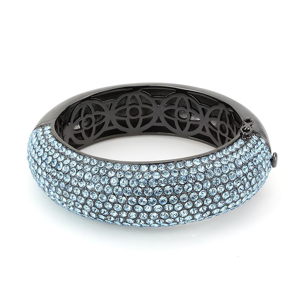 LO4305 - TIN Cobalt Black Brass Bangle with Top Grade Crystal in Sea - Brand My Case