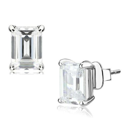 LO4633 - Rhodium Brass Earrings with Cubic in Clear - Brand My Case