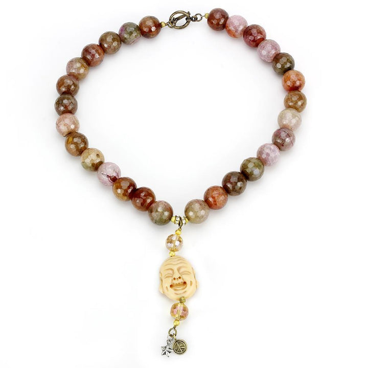 LO4663 - Antique Copper Brass Necklace with Semi-Precious Agate in - Brand My Case