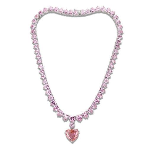 LO4705 - Rhodium Brass Necklace with AAA Grade CZ in Rose - Brand My Case