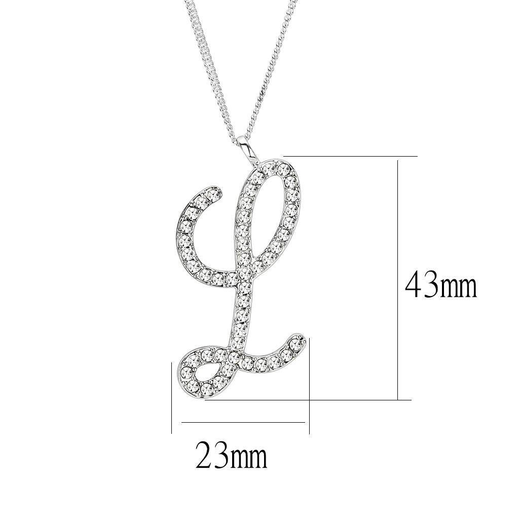 LO4709 - Silver Brass Chain Pendant with Top Grade Crystal in Clear - Brand My Case