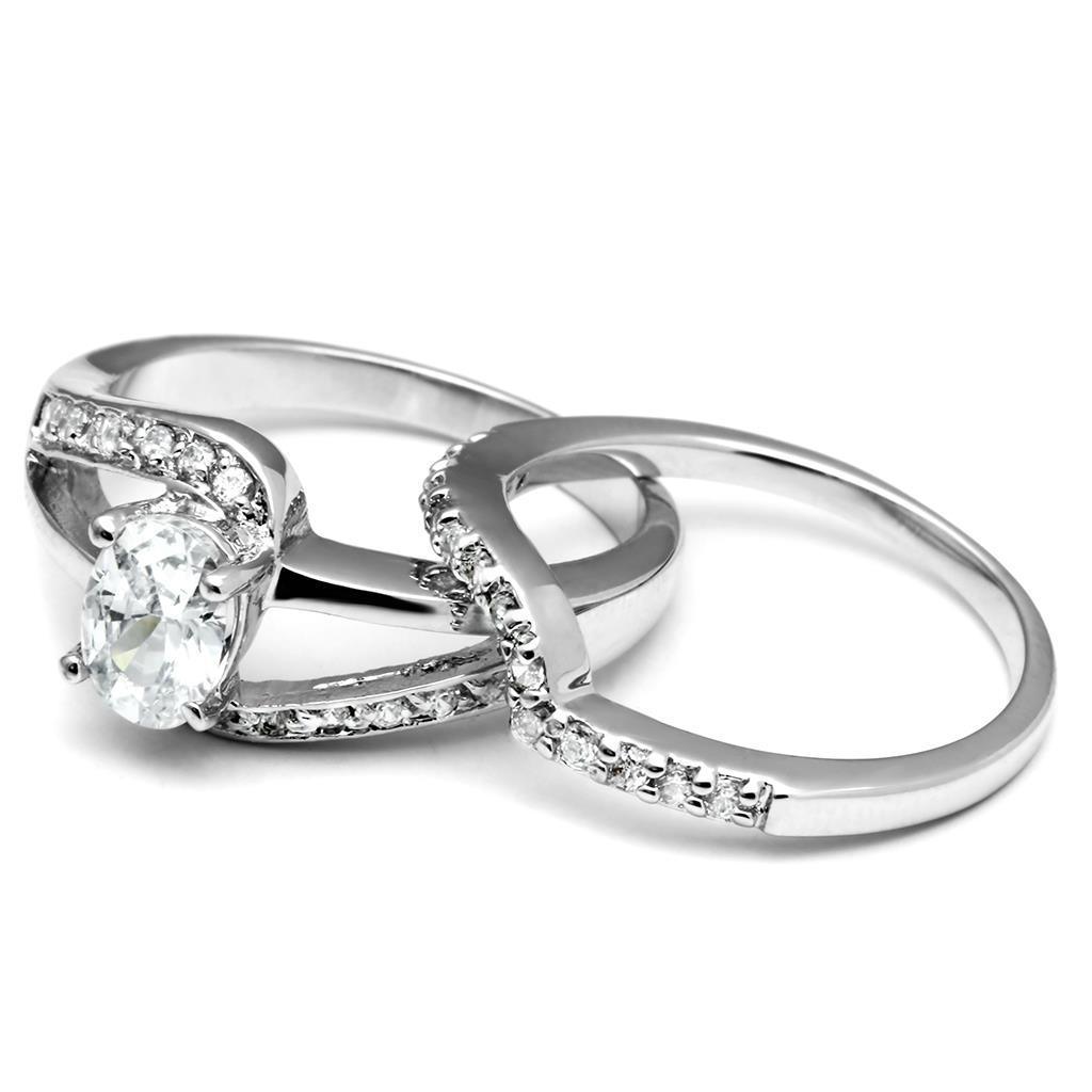 LO4712 - Rhodium Brass Ring with AAA Grade CZ in Clear - Brand My Case