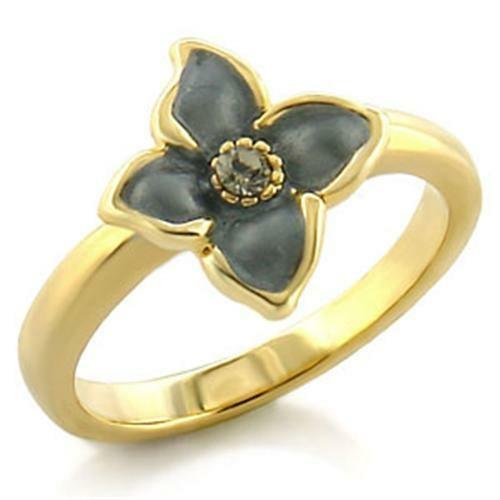 LO518 - Gold White Metal Ring with Top Grade Crystal in Black Diamond - Brand My Case