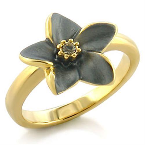 LO520 - Gold White Metal Ring with Top Grade Crystal in Black Diamond - Brand My Case