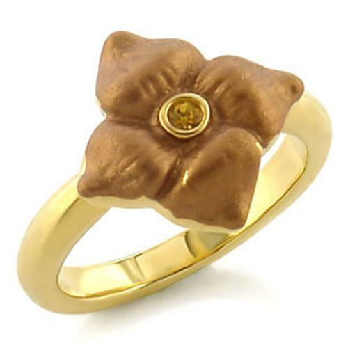 LO527 - Gold White Metal Ring with Top Grade Crystal in Topaz - Brand My Case