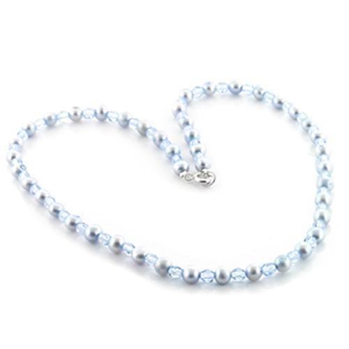 LO733 - Stone Necklace with Synthetic Pearl in Light Sapphire - Brand My Case