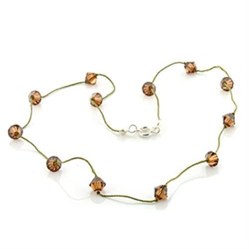 LO738 - Brass Necklace with Top Grade Crystal in Smoky Topaz - Brand My Case