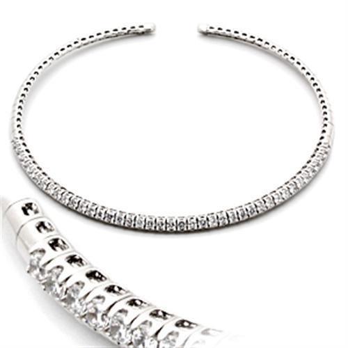LO829 - Rhodium Brass Necklace with AAA Grade CZ in Clear - Brand My Case
