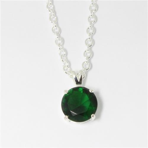LOA072 - Silver Brass Chain Pendant with Synthetic Spinel in Emerald - Brand My Case