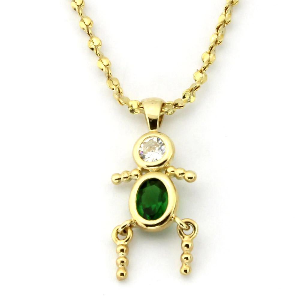 LOA1358 - Gold Brass Chain Pendant with AAA Grade CZ in Emerald - Brand My Case