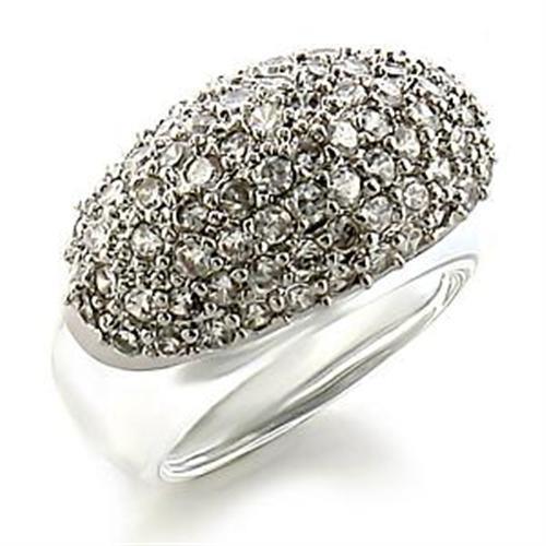 LOA578 - Rhodium Brass Ring with AAA Grade CZ in Clear - Brand My Case