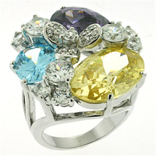 LOA606 Rhodium Brass Ring with AAA Grade CZ in - Brand My Case