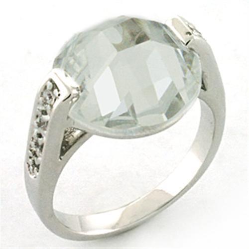 LOA665 - Rhodium Brass Ring with AAA Grade CZ in Clear - Brand My Case