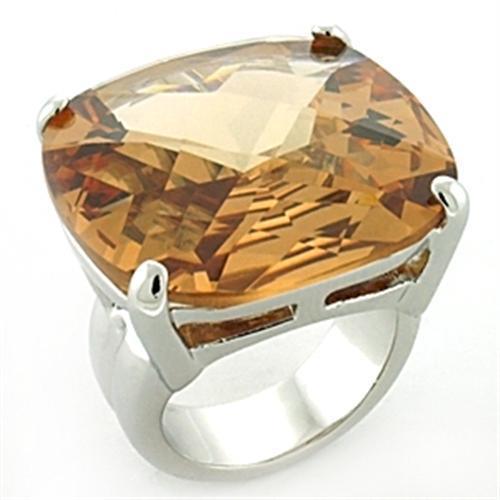 LOA679 - Rhodium Brass Ring with AAA Grade CZ in Topaz - Brand My Case