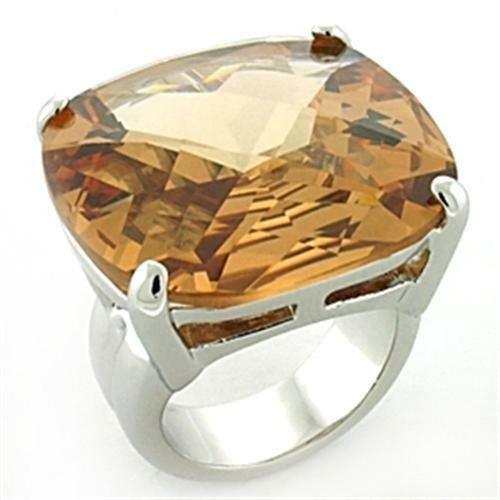 LOA679 - Rhodium Brass Ring with AAA Grade CZ in Topaz - Brand My Case