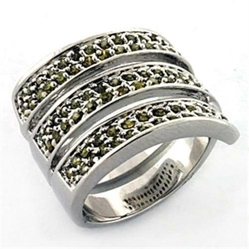 LOA706 - Rhodium Brass Ring with AAA Grade CZ in Olivine color - Brand My Case