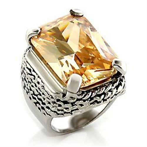 LOA810 - Rhodium Brass Ring with AAA Grade CZ in Champagne - Brand My Case
