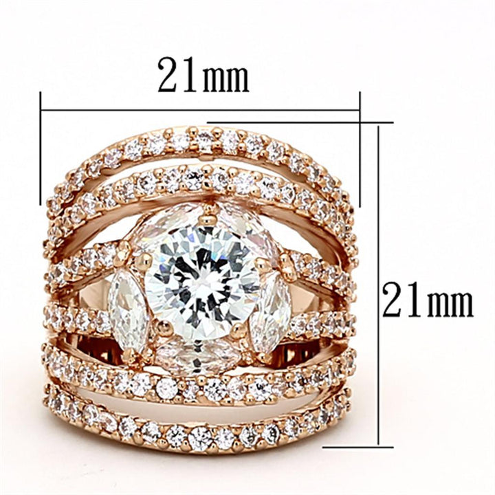 LOA879 - Rose Gold Brass Ring with AAA Grade CZ in Clear - Brand My Case