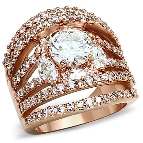 LOA879 - Rose Gold Brass Ring with AAA Grade CZ in Clear - Brand My Case