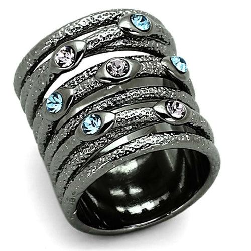 LOA883 - Ruthenium Brass Ring with Top Grade Crystal in Multi Color - Brand My Case