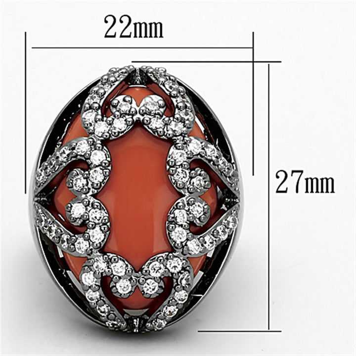 LOA886 - Ruthenium Brass Ring with Synthetic Cat Eye in Orange - Brand My Case