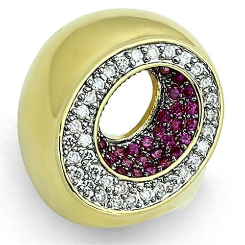 LOA902 - Gold+Ruthenium Brass Ring with AAA Grade CZ in Ruby - Brand My Case
