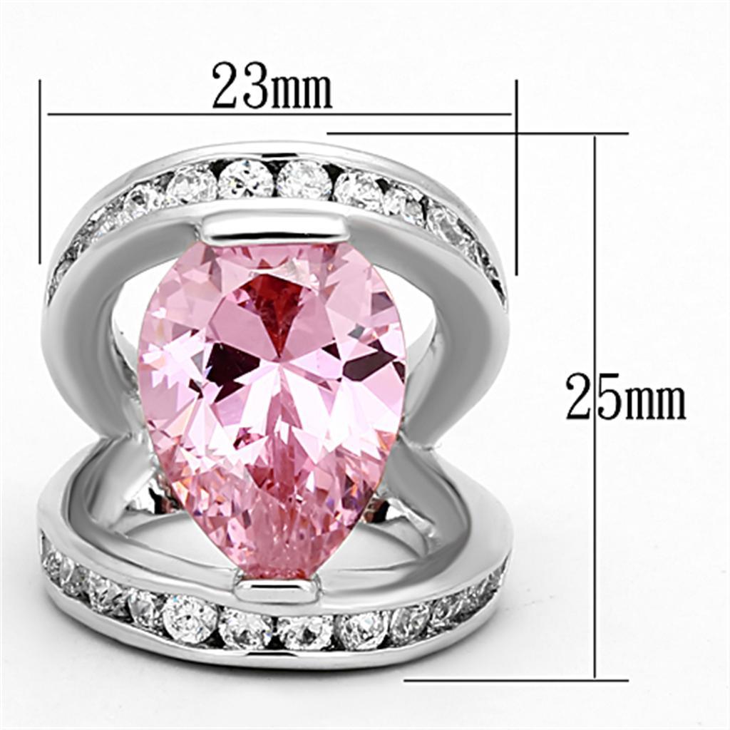 LOA924 - Rhodium Brass Ring with AAA Grade CZ in Rose - Brand My Case